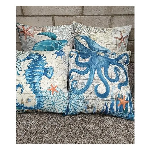 Decorative Throw Pillow Covers Cases Set Beach Decor Nautical Coastal Cottage - Picture 12 of 16